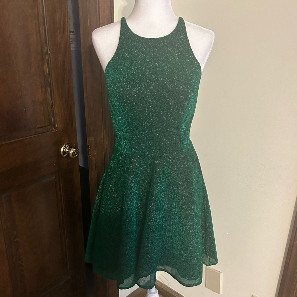 JVN by Jovani green sparkle cocktail dress